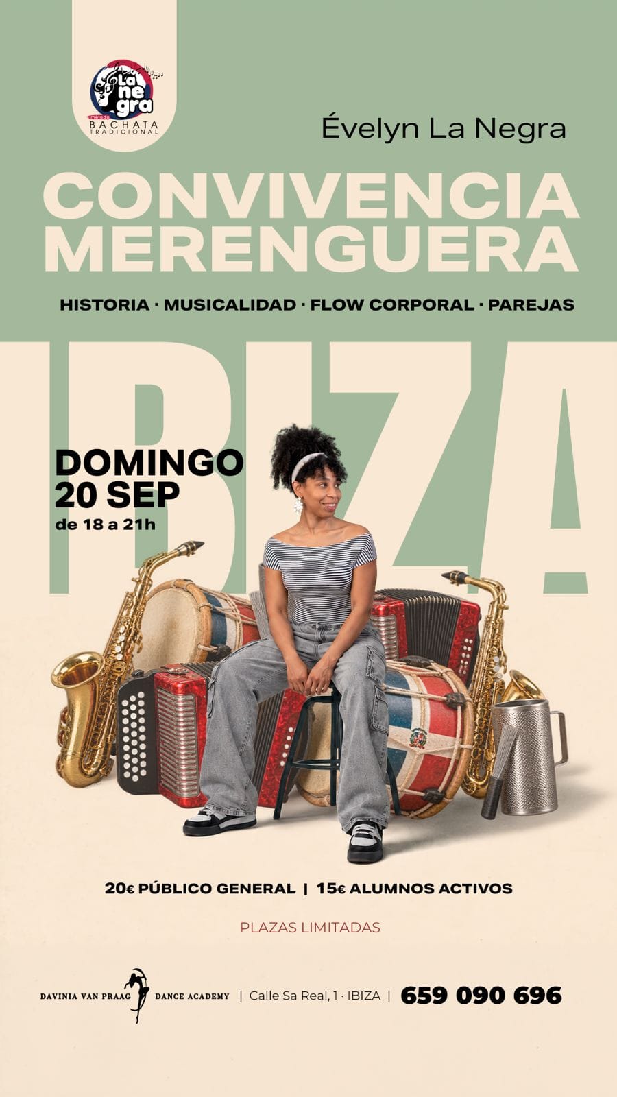 Cartel de la Convivencia Merenguera: domingo 20 de septiembre, de 18 a 21 h, en Davinia Van Praag Dance Academy, Ibiza